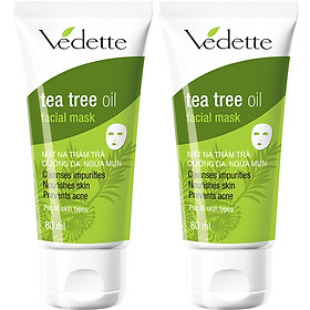 Combo 2 Mặt Nạ Đất Sét Dưỡng Da Ngừa Mụn Vedette Tràm Trà (Tea Tree Oil) - Tube 80ml