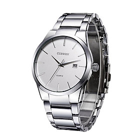 Đồng hồ đeo tay cổ điển CURREN bằng thép không gỉ chống nước hàng ngày có lịch-Màu trắng bạc