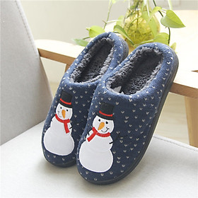 Women Men Winter Slippers Christmas Snowman Warm Fluffy Fleece Anti-slip Indoor Flat Couple Casual Shoes