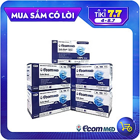 Combo 5 Hộp Khẩu Trang Y Tế EcomMed 4 Lớp Kháng Khuẩn 99% (Hộp 50 cái) - Màu