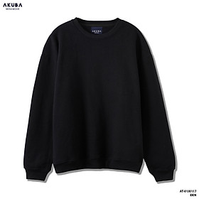 Áo Sweater Nỉ trơn hoạ tiết AKUBA áo nỉ tay dài unisex, nam nữ - 01J0117