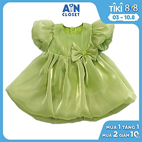Đầm công chúa bé gái Nơ xanh tay phồng organza - AICDBGO6KIXN - AIN Closet
