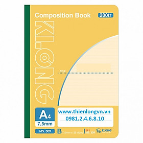 Sổ may dán gáy A4 - 200 trang; Klong 309 bìa vàng