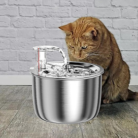 Cat Water Fountain, 2L/68oz Automatic Stainless Steel Fountain Water Dispenser, Quiet and Filters for Cats, Dogs, Multiple Pets