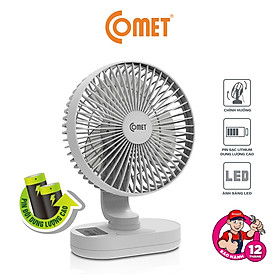 Quạt Sạc Tích Điện Để Bàn Đa Năng COMET CRF1406 6W, 3 Cấp Độ Gió, Có Đèn LED, 2 pin rời 18650 Lithium 1200mAh Để Bàn Văn Phòng - Hàng chính hãng