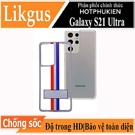 Ốp lưng chống sốc trong suốt cho Samsung Galaxy S21 Ultra hiệu Likgus Thom Brow (chất liệu cao cấp, thiết kế thời trang họa tiết 3 sọc màu) - hàng nhập khẩu