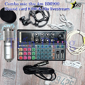 Mua Bộ Mic thu âm bm900 sound card k300 dây livestream chế - Trọn bộ thu âm sound card k300 hỗ trợ autu tune bluetooth