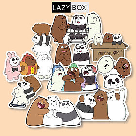 Bộ sticker chống thấm nước trang trí mũ bảo hiểm, laptop chủ đề 3 chú gấu we bare bears ( 20 hình)