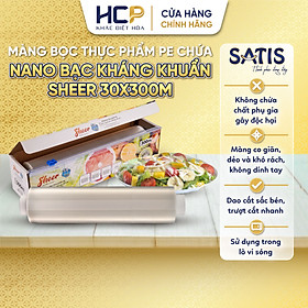 Hộp Màng Bọc Thực Phẩm PE Kháng Khuẩn 30cmX300m SATIS Phủ Nano Bạc An Toàn Cho Sức Khỏe Dùng Được Cho Lò Vi Sóng