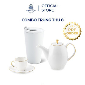 Combo trung thu Hộp quà tặng Bộ trà Anna 0.47L viền chỉ vàng Minh Long - kèm túi giấy sang trọng (cb3)