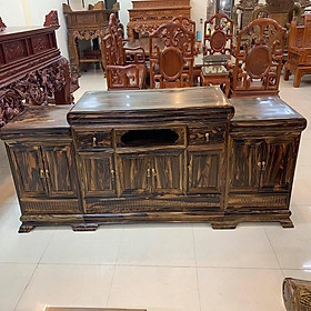 Kệ tivi mõ lồi đồng tiền 2m40 gỗ mun hoa Lào