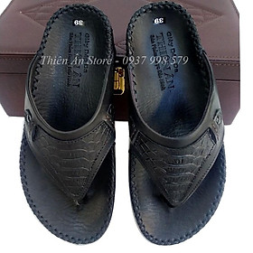 Dép nam Thiên Ân-dép kẹp nam in vảy cá rồng cao cấp màu đen cao 2,5cm_ D93