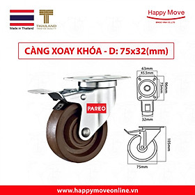Bánh xe nhựa chịu nhiệt dành cho thiết bị Nung/ nướng/ hấp/ sấy - càng xoay có khóa - Thương hiệu Happy Move Thái Lan (màu nâu)