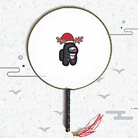 Quạt tròn cán gỗ IN HÌNH Among Us ver Giáng Sinh cầm tay 