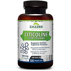 Zazzee Citicoline CDP Choline 300 mg, 120 Veggie Capsules, Vegan, Non-GMO and All-Natural, Pharmaceutical Quality, Contains Organic Stabilizers
