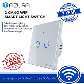 Công tắc điện Wifi 2 kênh mặt vuông AZURA - Hàng chính hãng