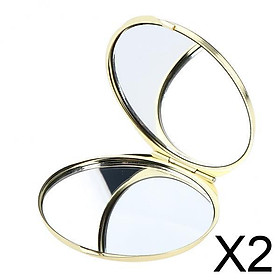 2xRound Double Side Vanity Mirror Folding Pocket Mirror Portable Golden