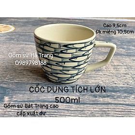 Cốc sứ Bát Tràng cao cấp không chì men rạn vẽ hoạ tiết cá đàn dung tích lớn 500ml hàng xuất dư cao cấp 