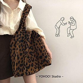 Leopard print bag women's corduroy one-shoulder multifunctional canvas bag