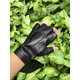 Găng tay nam hở ngón chống trơn BHYST55 Găng tay phượt lót lông, da cừu thật. thoái mái lái xe