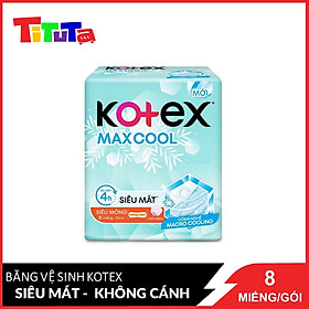 Băng Vệ Sinh Siêu Mỏng Không Cánh 23cm 8 Miếng Kotex MaxCool Mặt Bông Mềm