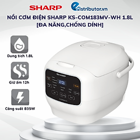 Nồi cơm điện tử, nắp gài Đa Năng Chống Dính Sharp KS-COM183MV-WH 1.8L - Hàng chính hãng - Bảo hành 12 tháng