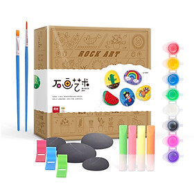 Rock Painting Arts and Craft Kit DIY Acrylic Paint 3D Paint with Stones Paintbrushes Brackets Gift for Boys & Girls