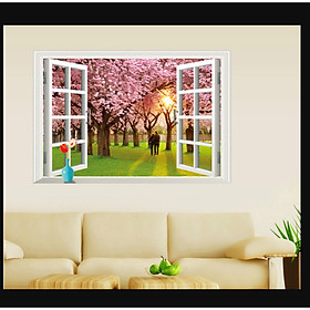 DECAL TRANG TRÍ TƯỜNG - CỬA SỔ 3D ĐÔI TÌNH NHÂN