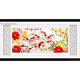 Tranh thêu chữ thập Cửu ngư quần hội - LV3127