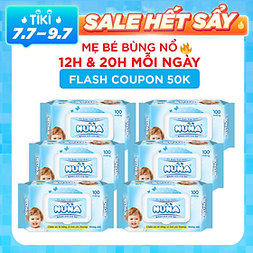 {THIẾT KẾ MỚI} Combo 6 Bao Khăn Ướt Em Bé Nuna Không Mùi (100 Tờ x 6)