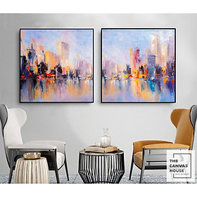 Mua Bộ 2 Tranh Canvas Trừu Tượng Thành Phố (Hình thật tại xưởng - Đã có khung  móc  đinh treo) - The Canvas House - T2TT