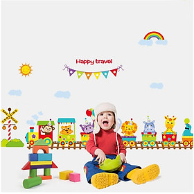 Mua   Size Lớn   Decal dán tường kết hợp Các con thú và tàu hỏa tiếng anh SK9084+SK9011