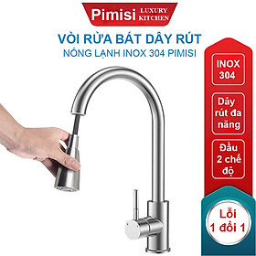 Mua Vòi rửa bát nóng lạnh dây rút inox 304 Pimisi dùng cho chậu rửa chén bát trong nhà bếp gắn chậu với đầu vòi 2 chế độ nước tăng áp và dây rút mềm tiện lợi đa năng | Hàng chính hãng