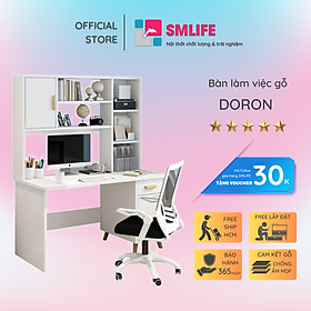 Bàn Học Bằng Gỗ MDF Liền Giá Sách SMLIFE Doron