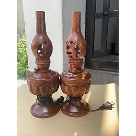 Cặp đèn thờ bát sen gỗ hương cao 41cm