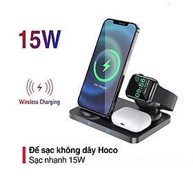 Mua Đế sạc không dây 15W Hoco CW33 hỗ trợ sạc điện thoại   đồng hồ  airpod cùng lúc chất liệu cao cấp - Hàng chính hãng
