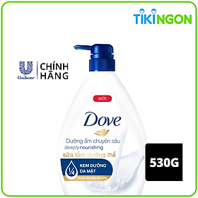 Sữa Tắm Dưỡng Thể 530G Dove Dưỡng Ẩm Chuyên Sâu Deeply Nourishing Với 1/4 Kem Dưỡng Da Mặt