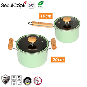 Bộ 2 món quánh 16cm + nồi 20cm đáy từ / Induction cao cấp Hàn Quốc Seoulcook Luxury, chống dính vân đá an toàn cho sức khỏe, dùng được tất cả các loại bếp– Hàng chính hãng