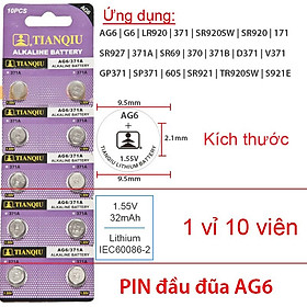 [Ag6] Vỉ 10 Pin cúc áo (LR920, LR920 371, SR920 , 171, 371A) dùng cho đồng hồ đeo tay, thiết bị điện tử