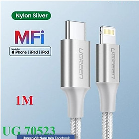 Cáp USB type C ra Lightnings bọc nhôm chống nhiễu màu đen US305 ugreen 60763 1m MFI đầu bẻ 90 độ - hàng chính hãng