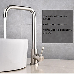 Mua Vòi Rửa Chén Bát Nóng Lạnh Loại Cắm Chậu 100% Inox 304 Quay 360 Độ - Tặng Kèm Cặp Dây Cấp Nước