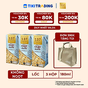 [ĐƠN 399K TẶNG TÚI] Lốc 3 hộp Sữa hạt Yến mạch Không đường 137 DEGREES 180ml