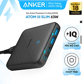 Sạc Anker 4 cổng, công suất 63w, PowerPort Atom III Slim - A2046