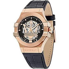 MASERATI Men's Potenza Stainless Steel Quartz Leather Strap, Black, 13 Casual Watch (Model: R8821108030)