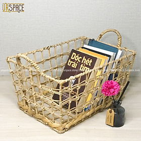 Mua Sọt bèo đa năng đựng sách báo hình chữ nhật có quai/ Rectangular wicker basket with handle natural color