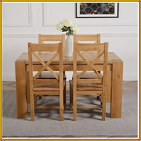 Bộ bàn ghế phòng ăn gỗ sồi Tundo màu vàng tự nhiên 1m2 kèm 4 ghế lưng X