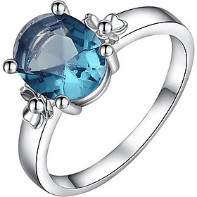 Women Jewelry Blue Crystal Diamonds Ring Silver Wedding Party Engagement