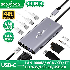 Mua  HÀNG CHÍNH HÃNG GOOJODOQ  H90 - USB C HUB Type C 11 Trong 1 Nhiều Đế Cắm Laptop cho Dell HP dành cho MacBook Pro Type C Dock HDMI PD 3.0 USB RJ45 VGA PD