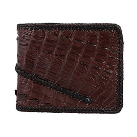 Bóp nam Huy Hoàng da cá sấu đan viền 2 gai màu nâu đất HC2772