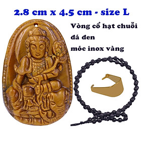 Mặt Phật Phổ hiền đá mắt hổ 4.5 cm kèm vòng cổ chuỗi hạt đá đen - mặt dây chuyền size lớn - size L, Mặt Phật bản mệnh